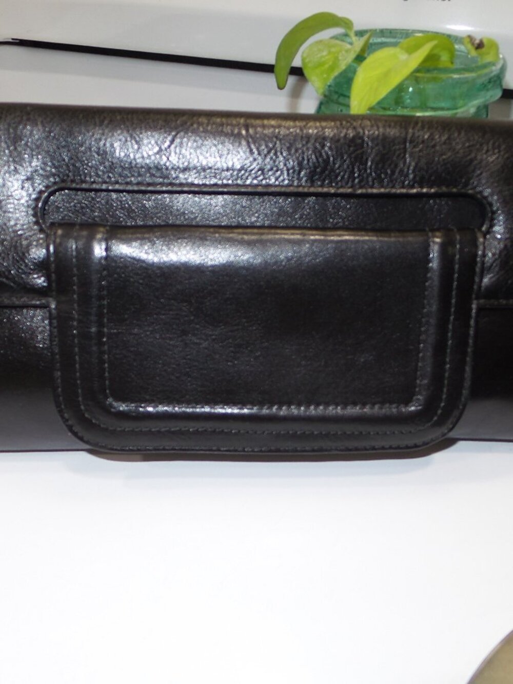 Vintage HOBO International Black Leather Envelope Clutch Red Interior